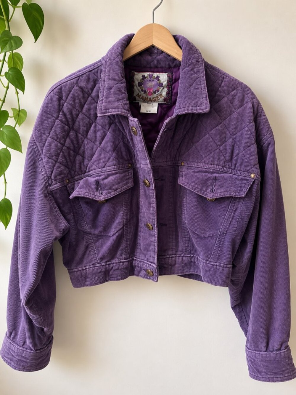 Vintage Manager Purple Corduroy Quilted Cropped Jacket